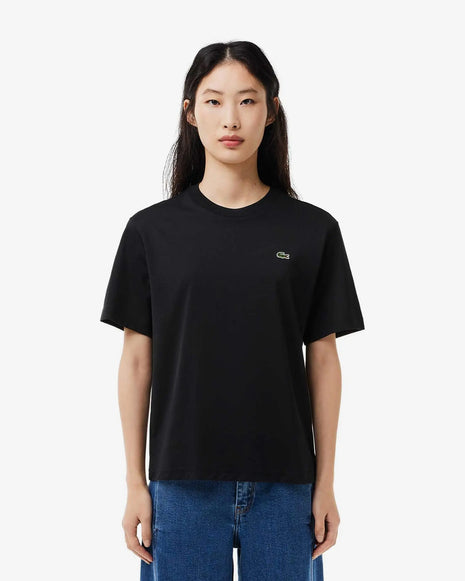 Lacoste T-shirt Donna Nero Relaxed Fit con Logo Manica Corta per un Look Casual Elegante