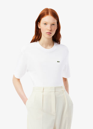 Lacoste T-shirt Donna Bianca Relaxed Fit con Logo Manica Corta per un Look Casual Elegante