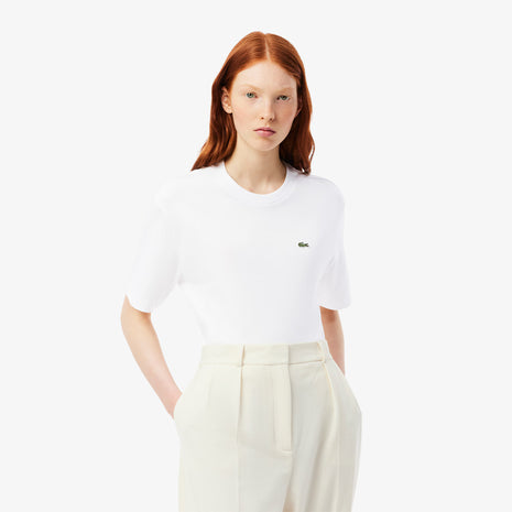 Lacoste T-shirt Donna Bianca Relaxed Fit con Logo Manica Corta per un Look Casual Elegante