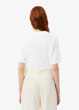 Lacoste T-shirt Donna Bianca Relaxed Fit con Logo Manica Corta per un Look Casual Elegante